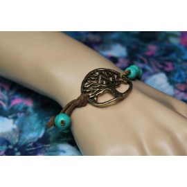 Tree of Life Turquoise Bracelet Suede and Burnished Gold Rustic Howlite Piece