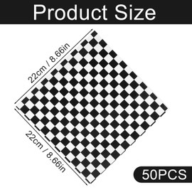 Tyqour 50PCS Checkered Wax Paper Sheets for Food Food Waxed Paper Sheets Sandwich Wrapping Paper Sheets Black Waterproof Oil-Proof Food Basket Liners for Kitchen Handmade Food