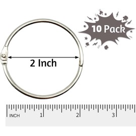Metal Binder Rings, 2 Inch Diameter, 10 Pack, Silver Nickel Plated, for Office Documents
