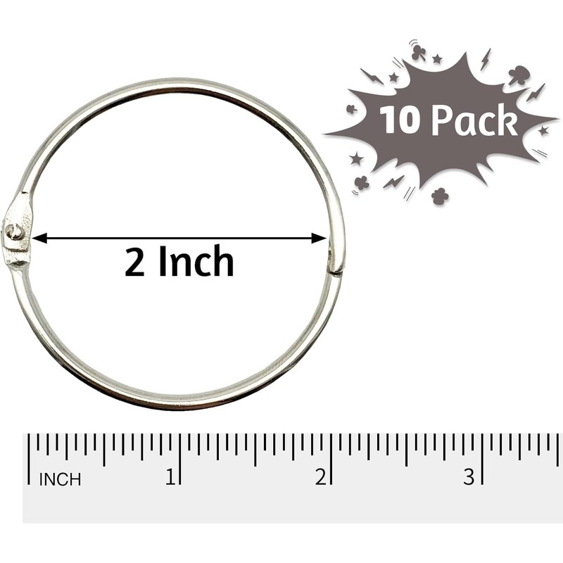 Metal Binder Rings, 2 Inch Diameter, 10 Pack, Silver Nickel