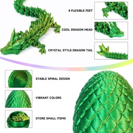 YILCER 4PCS 3D Printed Dragon Eggs with Dragon Inside Articulated Crystal Dragon Mystery Dragon Egg Fidget Toy Surprise 3D Printed Animals Set (Multicolor1-4pcs)
