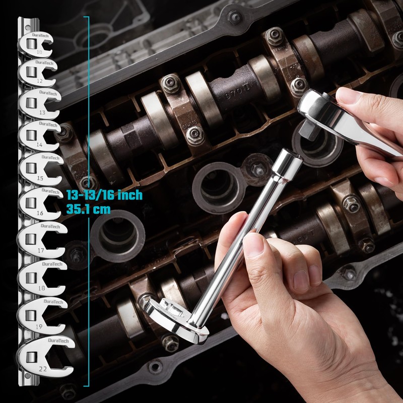 DURATECH 10-Piece 3/8" Drive Crowfoot Wrench Set, Flare Nut Wrench