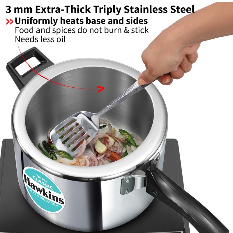 Hawkins Classic 5 Litre Tri-Ply Pressure Cooker, Triply Stainless Steel