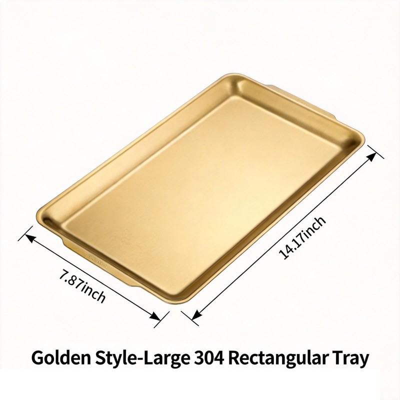 Rectangular Gold Decorative Metal Tray, Raised Edge Gold Platter (Large)