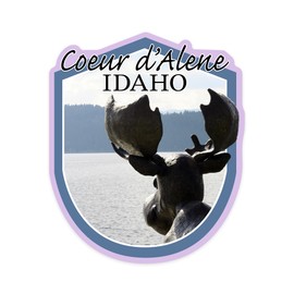 Die Cut Sticker Coeur d'Alene, Idaho, Mudgy and Millie Statue, Contour Vinyl Sticker 1 to 3 inches (Waterproof Decal for Cars, Water Bottles, Laptops, Coolers), Small