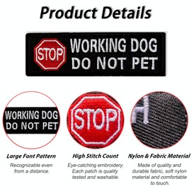 Working Dog Service Dog Patches for Service Dog Vest Patch Embroidered Badge Fastener Morale Tactical Hook Loop Emblem Harnesses Removable Set with Velcro, 1.26 X 3.94 Inch (1P Working Dog)