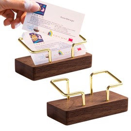 GD HUA Business Card Stand, Pack of 2, Wooden Business Card Holder, Walnut Brass Base, Suitable for Gardens, Squares, Venues, Offices, Hotels/Restaurants and Other