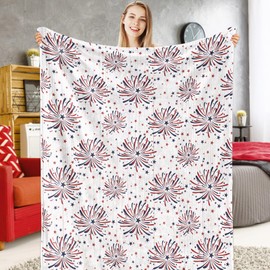 JarThenaAMCS Patriotic Fuzzy Blanket Red Blue Firework Star Throw Blanket 4th of July Soft Cozy Flannel Blanket for Home Bed Sofa Couch Chair, 50 x 60 Inch