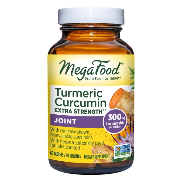 MegaFood Turmeric Curcumin Extra Strength - Joint Support Supplement - Turmeric Curcumin with Black Pepper & Boswellia Extract - Vegan - Made Without 9 Food Allergens - 60 Tabs (30 Servings)