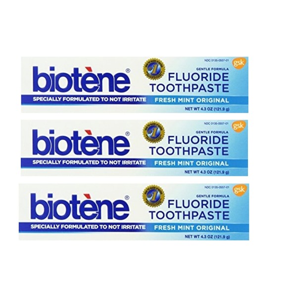 Biotene Gentle Formula Fluoride Toothpaste, Fresh Mint 4.3 oz ( Pack of 3)