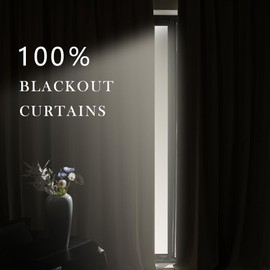 DrapeMaster PFAS Free Natural Linen Curtains 96 inch Length 2 Panels Set Burg 100% Blackout Long Drapes for Bedroom Living Room Blackout Darkening Curtain Thermal Insulated (52x96 inch,Natural)