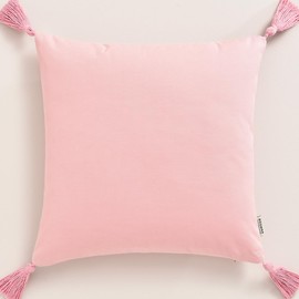 ROOM99 Soul 40 x 40 cm Decorative Cushion Cover Throw Cushion Cover Decorative Aesthetic Modern Bedroom Living Room with Fringes Boho Cotton Powder Pink, 1 Piece