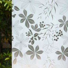 VSUDO 17.7" by 157.5" Static Cling Window Film for Privacy, White Background & Leaf Pattern Window Tint for Home, Window Glass Sticker for Office (19.38 Sq. Ft Total)