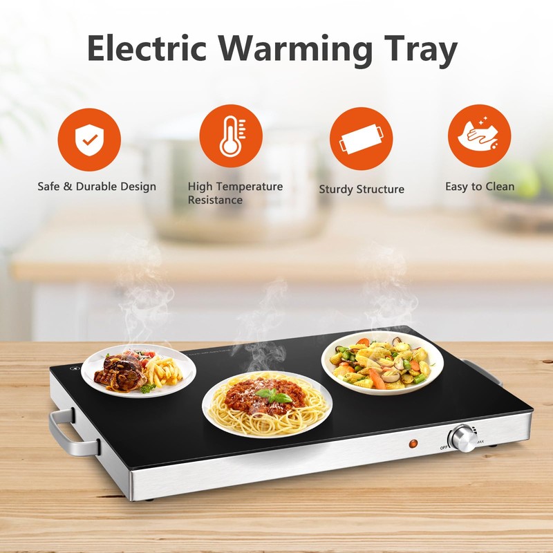 CHEFJOY Electric Warming Tray, Food Warmer w/Large Hot Plates &
