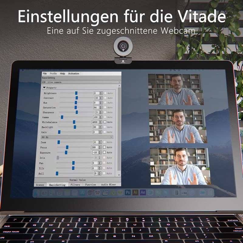 VITADE 960A Pro Webcam with Light, Streaming Cam with Microphone,