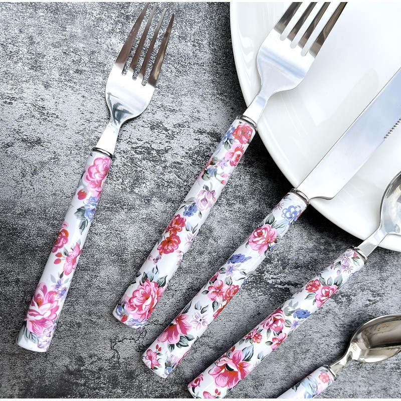Elegant Peony Flower 20-Piece Stainless Steel Flatware Set – Durable,