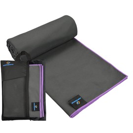 HOPESHINE Microfiber Travel Gym Towels Fast Drying Compact Beach Towel Light Weight Camping Towels Large Bath Sheet 32 X 60 inch (Grey-purple Edge)