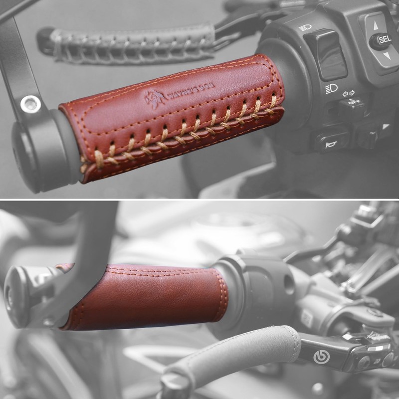 Leather Motorcycle Handlebar Grip Covers, No Fringe Brake Clutch Covers