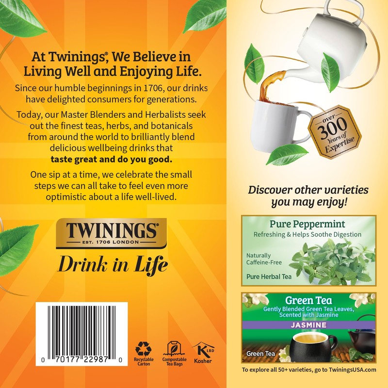 Twinings Lemon & Ginger Herbal Tea Individually Wrapped Bags, 100
