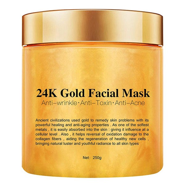 24K Gold Facial Mask, Gold Peel Off Mask, Rejuvenating Collagen Face Mask For Flawless Skin, Reduces Fine Lines & Wrinkles, Clears Acne, Minimizes Pores, Moisturizes & Firms Up Your Skin, 250g