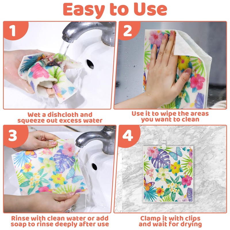 6 Pack Swedish Dishcloths for Kitchen, Reusable Paper Towels Swedish
