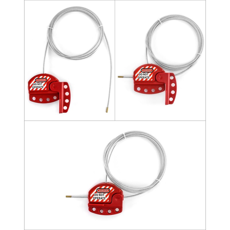 QWORK Lockout Tagout Cable Lock, 4 Pack Adjustable Steel Vinyl