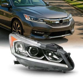 AKKON - Fits 2016-2017 Honda Accord EX EX-L SE Sport Halogen Type [LED DRL Models] Projector Chrome Headlight Passenger Right