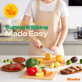 Riveira White Bamboo Wood Cutting Board – Gourmet Bamboo Grandeur: 24 x 18 Wooden Cutting Board – Wooden Cutting Boards For Kitchen Decorative – Innovative Juice Grooves Wooden Chopping Board