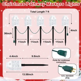Rossesay 5 PCS Christmas Pathway Markers Lights Waterproof Garden Stake Lights Connectable Christmas Decorations Ground Lights, 7 ft Total, Landscape Path Lights for Outdoor Walkway Patio(Snowflake)