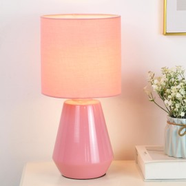 Lampwell Vane Small Table Lamp for Living Room as Bedside Table Lamp for Bedroom,Modern Ceramic Table Lamp,Kids Table Lamp,Night Table Lamp,Φ7.09×H13.39IN,Bulb Excluded,Pink Table Lamp