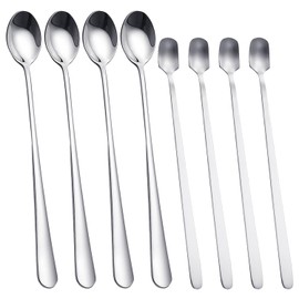 4 Piece Stainless Steel Spoons and 4 Piece Mixing Spoon, Spoon Set, Coffee Spoon, Long Handled Spoon, Tea Spoon, Suitable for Coffee, Drinks, Desserts etc
