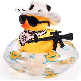 Ethlomoer Funny Car Accessories - Rubber Duck Novelty Cowboy Style Duck Ornaments, Black & White Spots Rubber Ducks for Car Dashboard Accessories (cowboy)