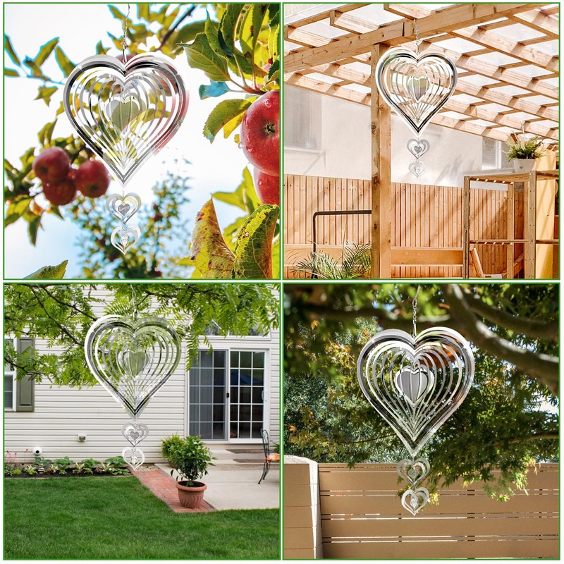 Heart Reflective Wind Spinner Set, Double-Sided Holographic Bird Reflector Discs
