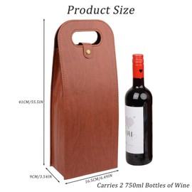 NUOYIA Portable 2 PU Leather Bottle Wine Tote Carrier, Reusable Bottle Padded Case with Handles,Insulated Wine Cooler Bag, Travel Wine Gift Carrier for Wine Lovers Christmas (Brown02)
