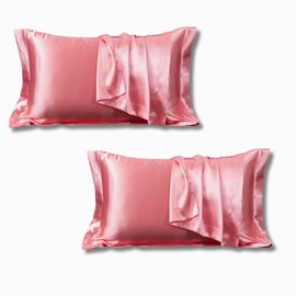 Mulberry Silk Pillowcase 2PCS, Pure Natural Silk Pillowcases for Hair and Skin, Pillow Cases Hypoallergenic Soft Smooth Breathable for Sleeping Standard Size 48 X 74 Cm (Pink)