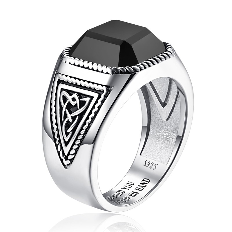 Bonlavie Celtic Knot Signet Ring for Men, Square Cut Black