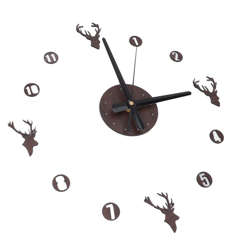 Frameless Wall Clock Deer Head 3D Effect Self Adhesive DIY
