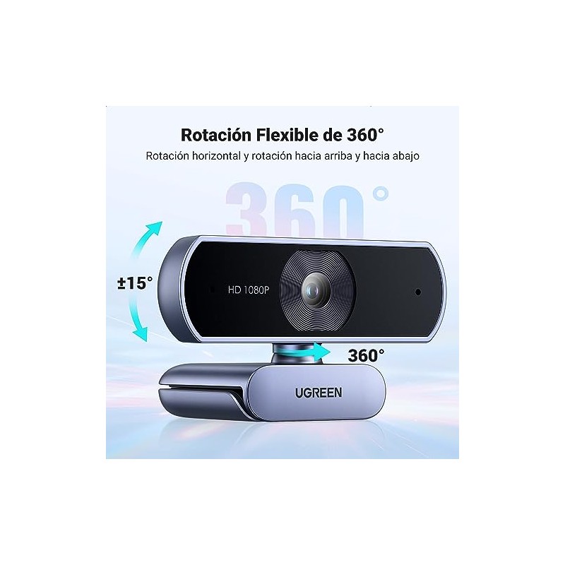 UGREEN Cámara Web HD con Micrófono 1080P30FPS,Corrección de Luz Automática