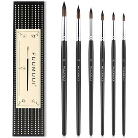 Squirrel Hair Watercolour Brushes, Fuumuui 6pcs Round Detail to Thick Paint Brushes High Water Holding Capacity Perfect for Watercolour Ink Gouache Painting Black