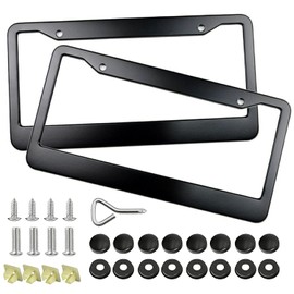 2 Pieces Porta Placas Para Auto Acero Inoxidable Marco Universal De MatríCula La Placa Agujero circularFáCil Bloqueo Auto, Metal License Plate Frame Proteger Y Decorar Matricula(12.4*6.3in-2PCS,Negro)