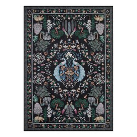 Moynesa Washable 5x7 Living Room Area Rug, Boho Black Rug for Bedroom, Non Slip Ultra Thin Floral Rug Stain Resistant Indoor Floor Carpet for Dining Room Home Office Kitchen