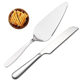 SZKKQKJ Tortenheber, Silber Tortenmesser, Kuchenheber,Kuchenheber Tortenheber, für die Hochzeit Enthält Tortenausstecher und Tortenheber,2 Stück,Silber