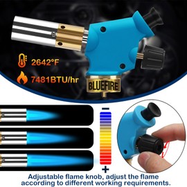 BLUEFIRE propane torch Handy Torch Head Push Button Trigger Start Nozzle Torch Fuel Propane MAPP MAP PRO Gas Cylinder blowtorch is suitable for welding Soldering Brazing Cooking Glass Beads DIY(torch)