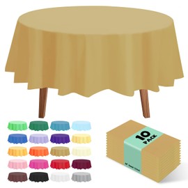 JHDZDHY 10 Pack Premium Disposable Plastic Tablecloth 84" Round Table Cover for Birthdays Weddings Christmas Anniversary Buffet Table (Gold)