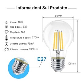 EXTRASTAR EXTRASTAR 10W E27 Filament LED Glhfaden A60 LED Lampen 2700K Warmwei?,E27 Led Warmweiss,ersetzt 100W (6er Pack)