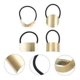 Minkissy 4pcs Stylish Metal Hair Holders Elastic Hair Ties for Women and Girls for Parties Daily Use and Sports Includes Gold Cross Half Round and Rectangle Designs