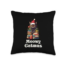 Meowy Catmas Cat Christmas Tree Books Cat Lover Throw Pillow