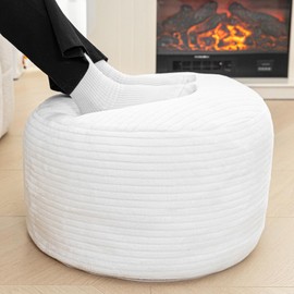 Beawelkomjo Pouf Ottoman Stuffed 20x20x12 Inches Floor Pouf Plush Fiber Ottoman Foot Rest Under Desk Foot Stool for Living Room, Bedroom (White Stripe Pouf with Filler)