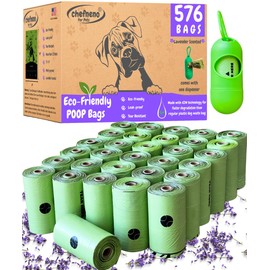 Biodegradable Doggy Poop Bags with Dispenser (576 Bags) Eco-friendly Dog Waste Pickup Bags Refill Rolls Cat Waste Bags (Green, 32 Rolls, Lavender Scented)
