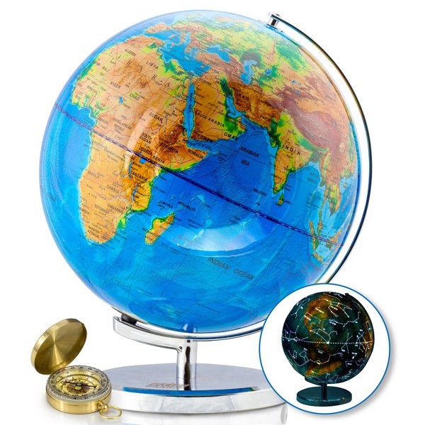World Globe with Illuminated Constellations – 13” Light Up Globe for Kids & Adults – Interactive Earth Globe Makes Great Educational Toys, Office Supplies, Teacher Desk Décor, More by Get Life Basics